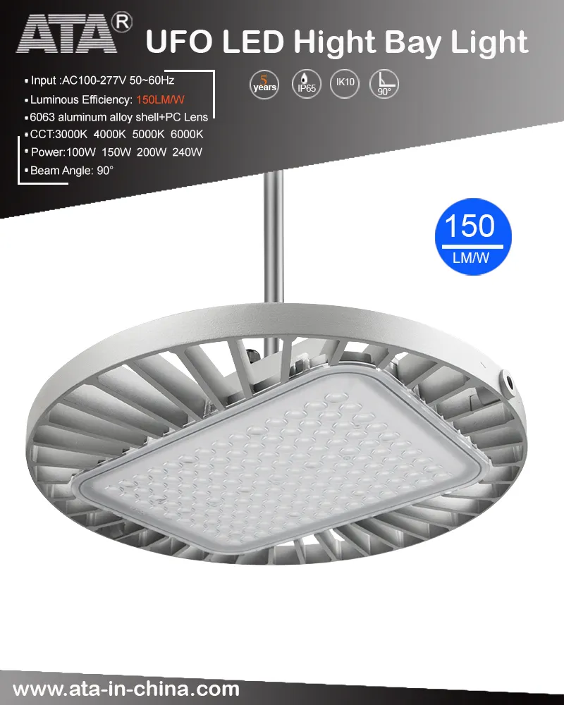 Microondas IP65 Warehouse que enciende la alta luz de la bahía del UFO LED de 100W 150W 200W 240W 190lm/W 5 años de garantía